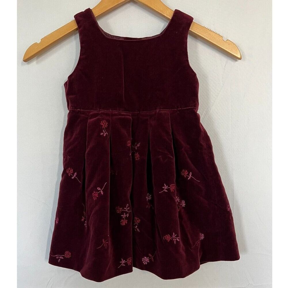 Baby Gap Floral Velvet Dress Size 3XL 30-36 Months Lined Burgundy Red Holiday